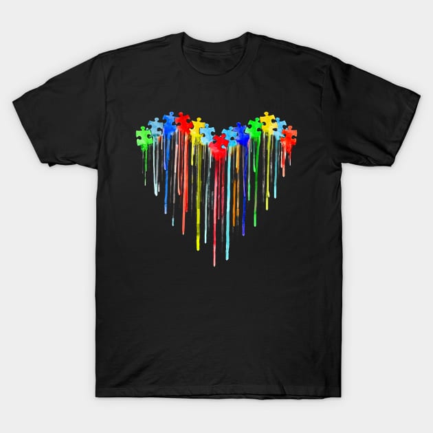 Awareness Autism Puzzle Shape Melting Heart T-Shirt by Ripke Jesus